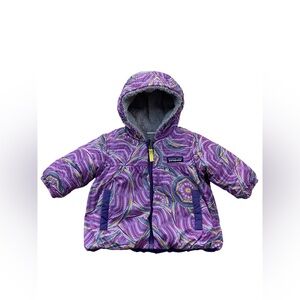 Patagonia Size 3-6 Months Purple Reversible Honey Puff Hoody Sherpa Lined Coat